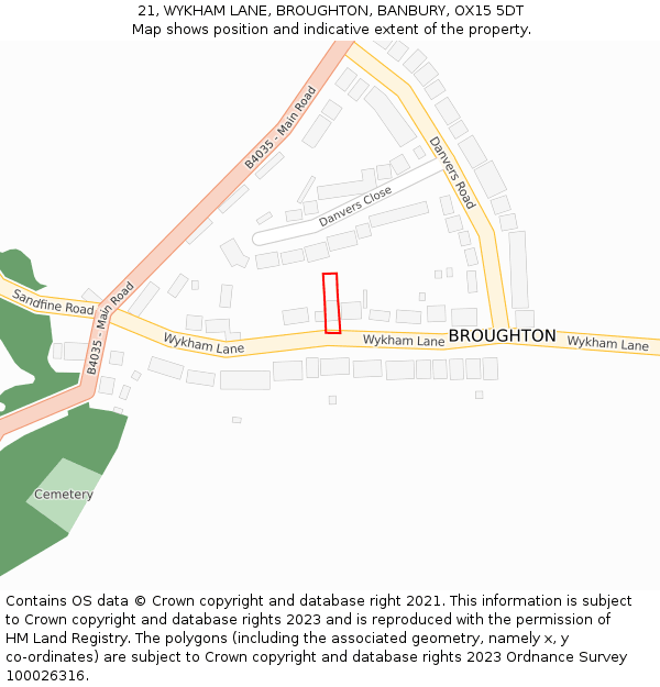 21, WYKHAM LANE, BROUGHTON, BANBURY, OX15 5DT: Location map and indicative extent of plot