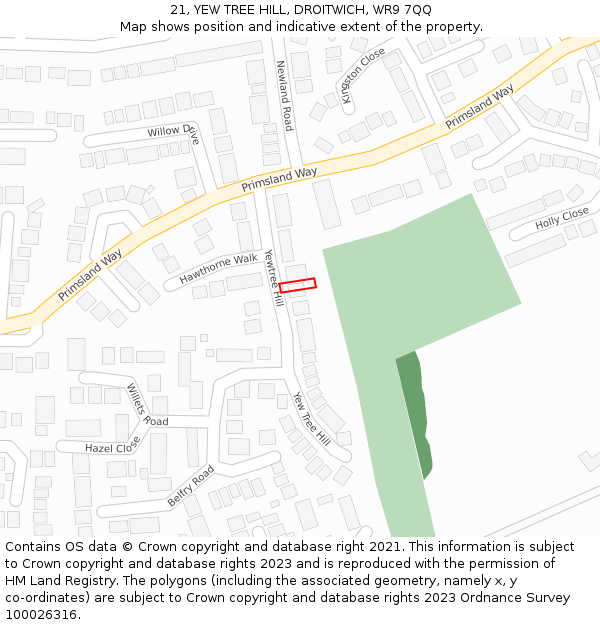 21, YEW TREE HILL, DROITWICH, WR9 7QQ: Location map and indicative extent of plot