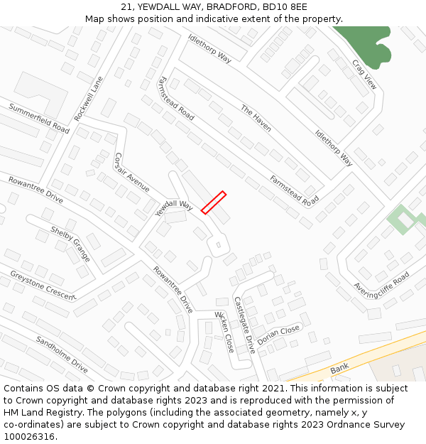 21, YEWDALL WAY, BRADFORD, BD10 8EE: Location map and indicative extent of plot
