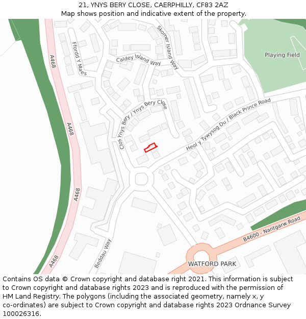 21, YNYS BERY CLOSE, CAERPHILLY, CF83 2AZ: Location map and indicative extent of plot