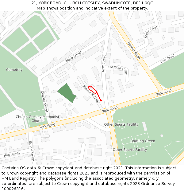 21, YORK ROAD, CHURCH GRESLEY, SWADLINCOTE, DE11 9QG: Location map and indicative extent of plot