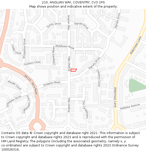 210, ANGLIAN WAY, COVENTRY, CV3 1PS: Location map and indicative extent of plot