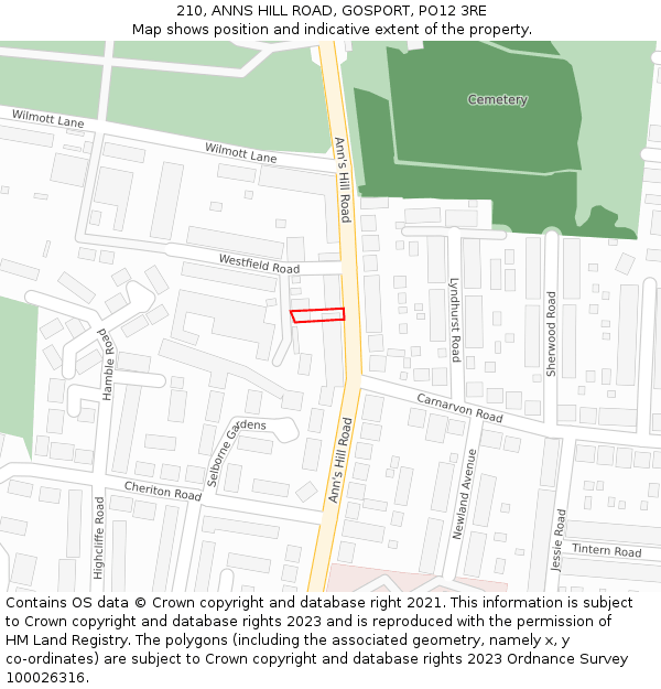 210, ANNS HILL ROAD, GOSPORT, PO12 3RE: Location map and indicative extent of plot