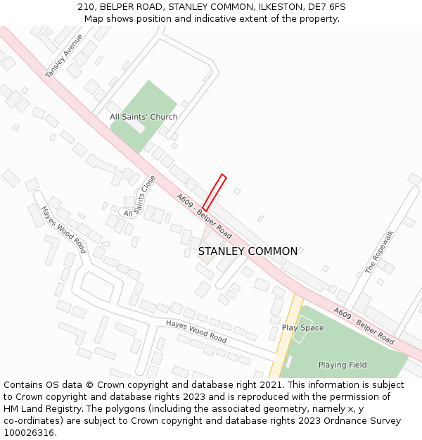 210, BELPER ROAD, STANLEY COMMON, ILKESTON, DE7 6FS: Location map and indicative extent of plot