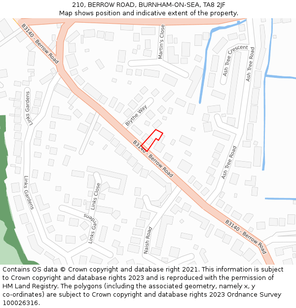 210, BERROW ROAD, BURNHAM-ON-SEA, TA8 2JF: Location map and indicative extent of plot