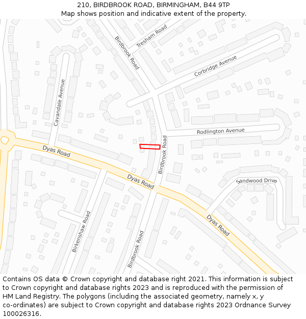 210, BIRDBROOK ROAD, BIRMINGHAM, B44 9TP: Location map and indicative extent of plot