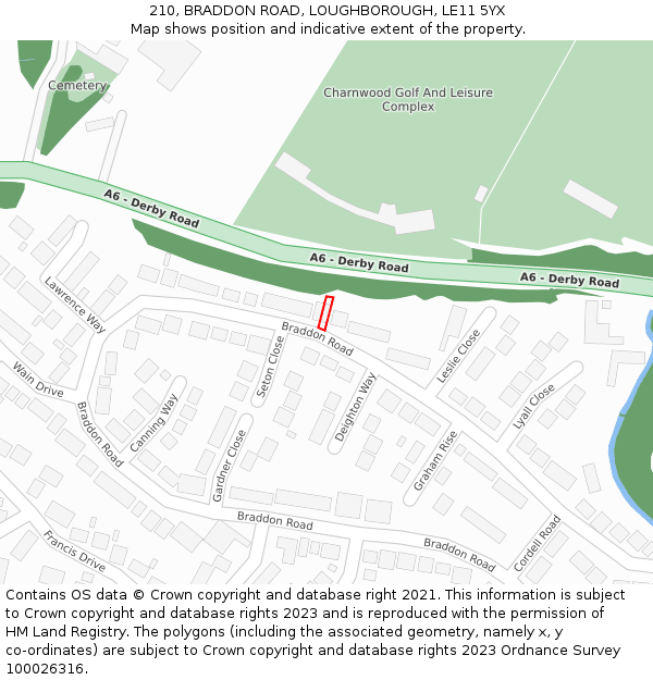 210, BRADDON ROAD, LOUGHBOROUGH, LE11 5YX: Location map and indicative extent of plot