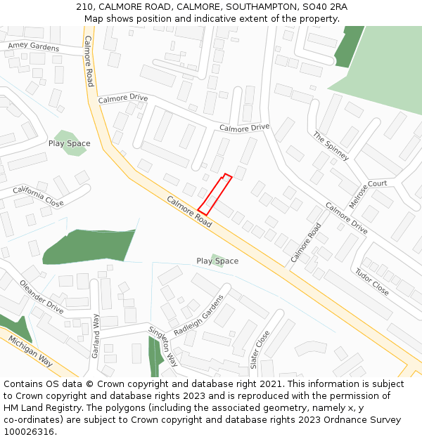 210, CALMORE ROAD, CALMORE, SOUTHAMPTON, SO40 2RA: Location map and indicative extent of plot