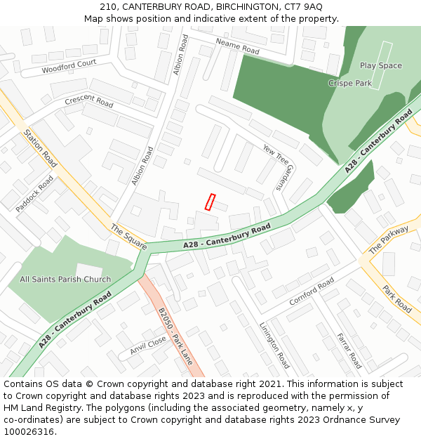 210, CANTERBURY ROAD, BIRCHINGTON, CT7 9AQ: Location map and indicative extent of plot