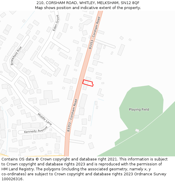 210, CORSHAM ROAD, WHITLEY, MELKSHAM, SN12 8QF: Location map and indicative extent of plot