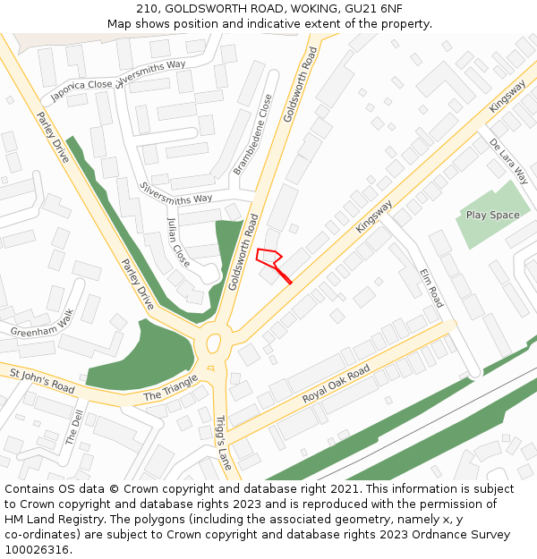 210, GOLDSWORTH ROAD, WOKING, GU21 6NF: Location map and indicative extent of plot