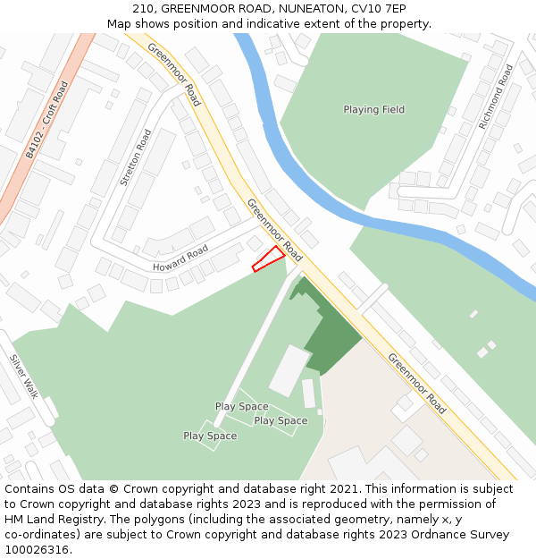 210, GREENMOOR ROAD, NUNEATON, CV10 7EP: Location map and indicative extent of plot