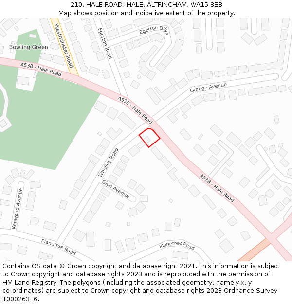 210, HALE ROAD, HALE, ALTRINCHAM, WA15 8EB: Location map and indicative extent of plot