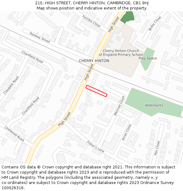 210, HIGH STREET, CHERRY HINTON, CAMBRIDGE, CB1 9HJ: Location map and indicative extent of plot