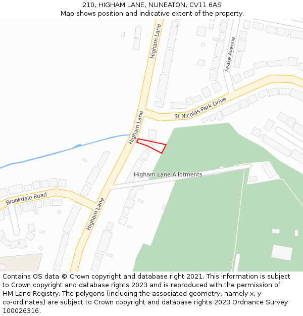 210, HIGHAM LANE, NUNEATON, CV11 6AS: Location map and indicative extent of plot
