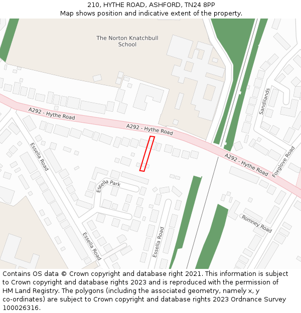 210, HYTHE ROAD, ASHFORD, TN24 8PP: Location map and indicative extent of plot