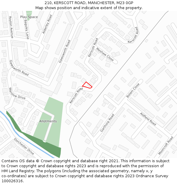 210, KERSCOTT ROAD, MANCHESTER, M23 0GP: Location map and indicative extent of plot