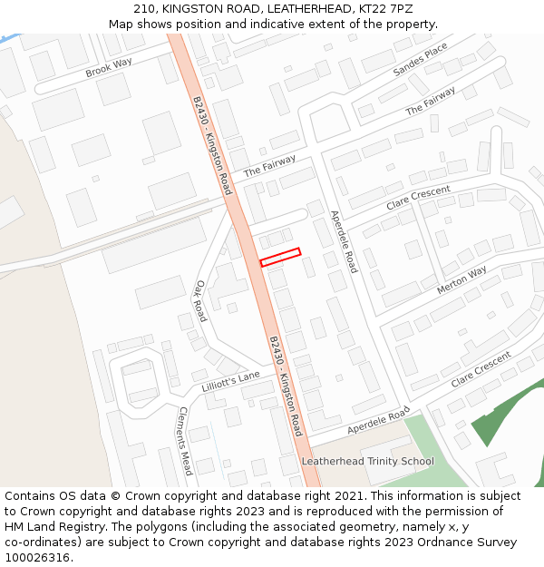 210, KINGSTON ROAD, LEATHERHEAD, KT22 7PZ: Location map and indicative extent of plot