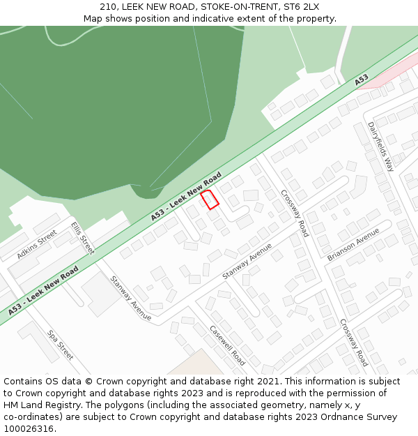 210, LEEK NEW ROAD, STOKE-ON-TRENT, ST6 2LX: Location map and indicative extent of plot