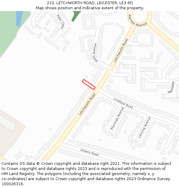 210, LETCHWORTH ROAD, LEICESTER, LE3 6FJ: Location map and indicative extent of plot