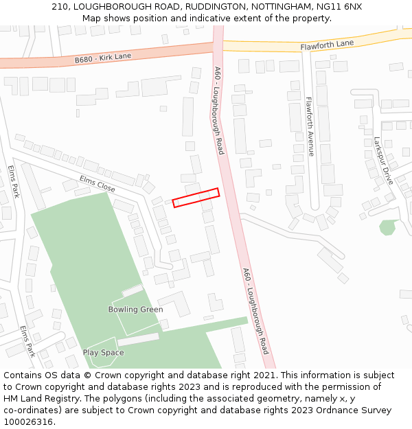 210, LOUGHBOROUGH ROAD, RUDDINGTON, NOTTINGHAM, NG11 6NX: Location map and indicative extent of plot