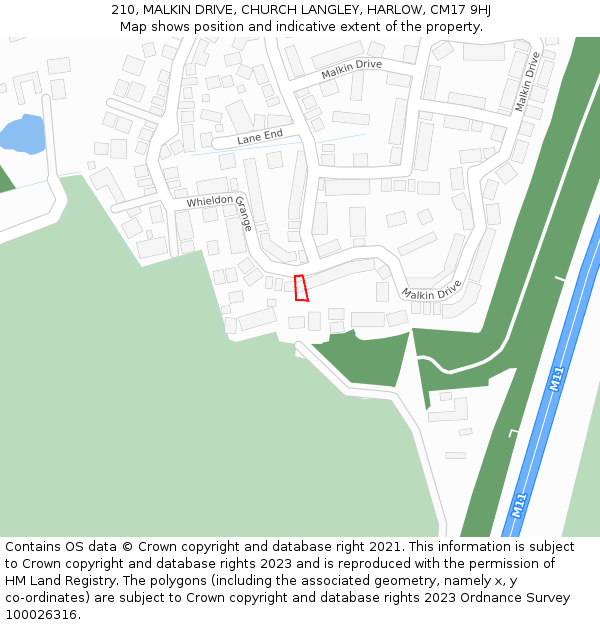 210, MALKIN DRIVE, CHURCH LANGLEY, HARLOW, CM17 9HJ: Location map and indicative extent of plot