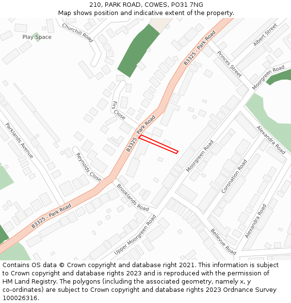 210, PARK ROAD, COWES, PO31 7NG: Location map and indicative extent of plot