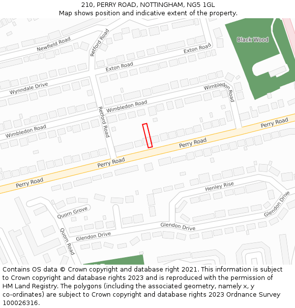 210, PERRY ROAD, NOTTINGHAM, NG5 1GL: Location map and indicative extent of plot