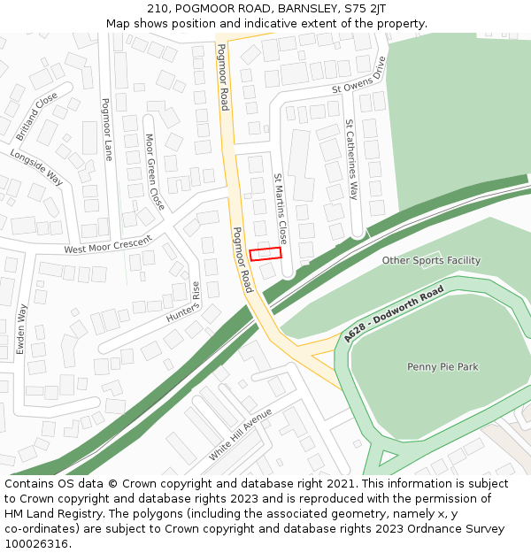 210, POGMOOR ROAD, BARNSLEY, S75 2JT: Location map and indicative extent of plot