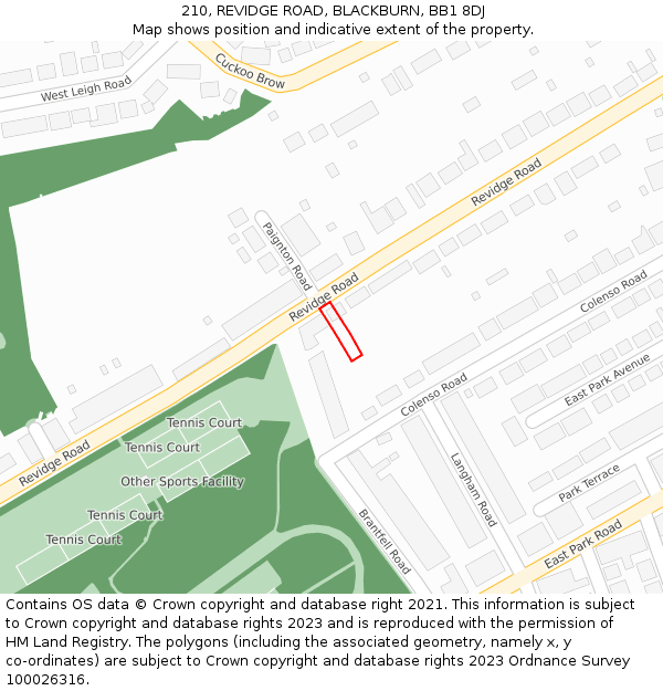 210, REVIDGE ROAD, BLACKBURN, BB1 8DJ: Location map and indicative extent of plot