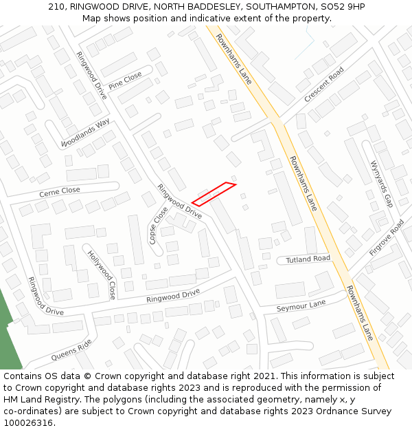 210, RINGWOOD DRIVE, NORTH BADDESLEY, SOUTHAMPTON, SO52 9HP: Location map and indicative extent of plot