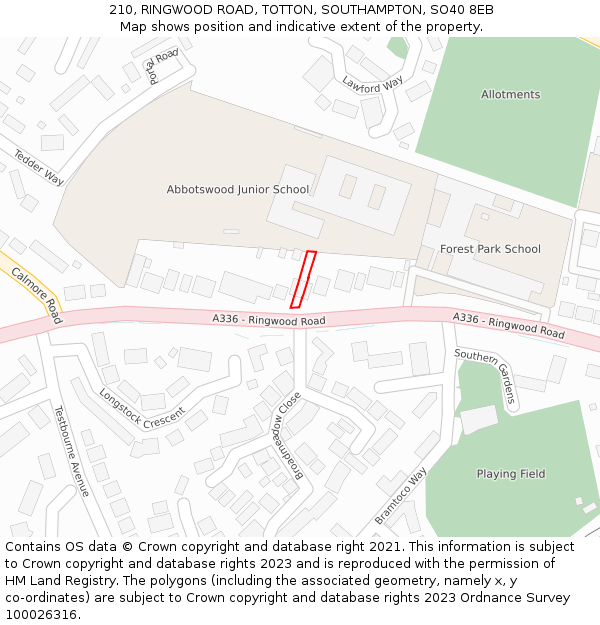 210, RINGWOOD ROAD, TOTTON, SOUTHAMPTON, SO40 8EB: Location map and indicative extent of plot