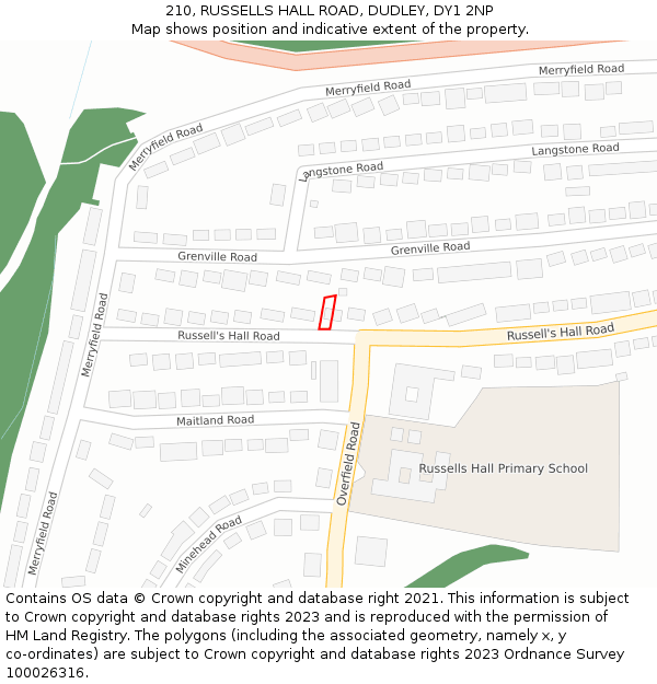 210, RUSSELLS HALL ROAD, DUDLEY, DY1 2NP: Location map and indicative extent of plot