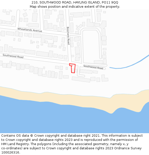 210, SOUTHWOOD ROAD, HAYLING ISLAND, PO11 9QQ: Location map and indicative extent of plot