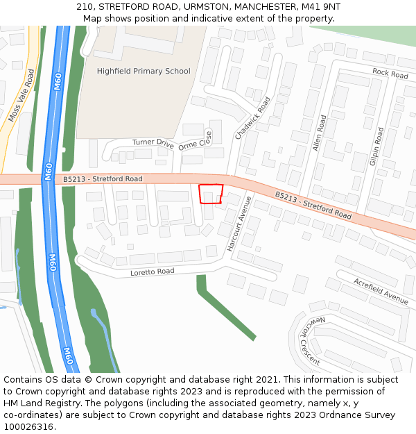 210, STRETFORD ROAD, URMSTON, MANCHESTER, M41 9NT: Location map and indicative extent of plot