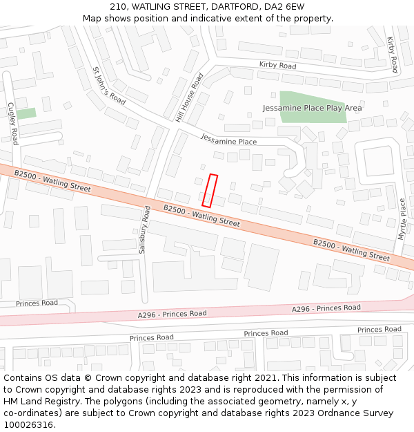 210, WATLING STREET, DARTFORD, DA2 6EW: Location map and indicative extent of plot