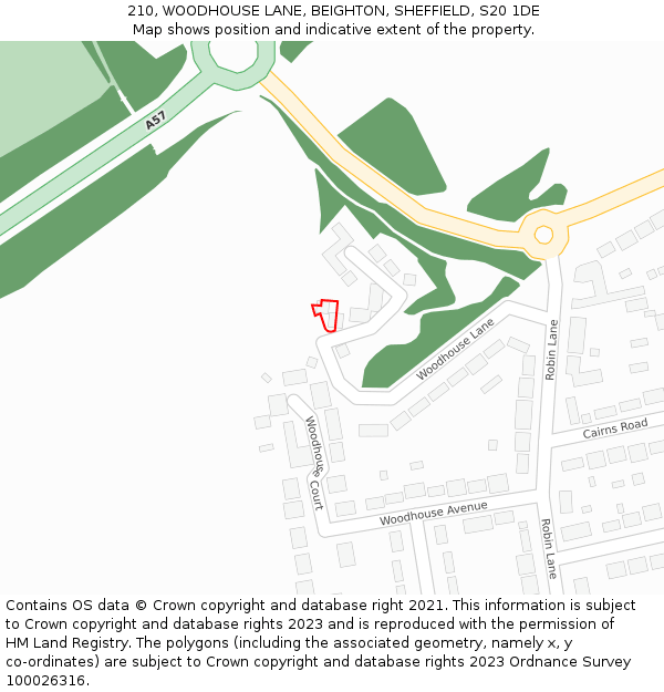 210, WOODHOUSE LANE, BEIGHTON, SHEFFIELD, S20 1DE: Location map and indicative extent of plot