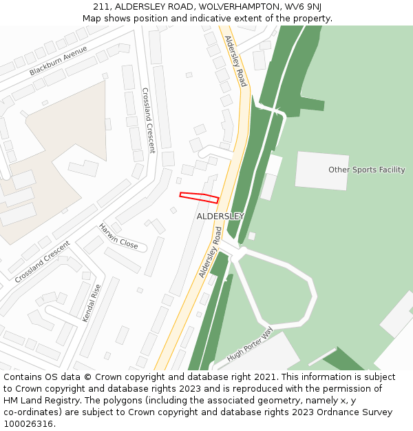 211, ALDERSLEY ROAD, WOLVERHAMPTON, WV6 9NJ: Location map and indicative extent of plot