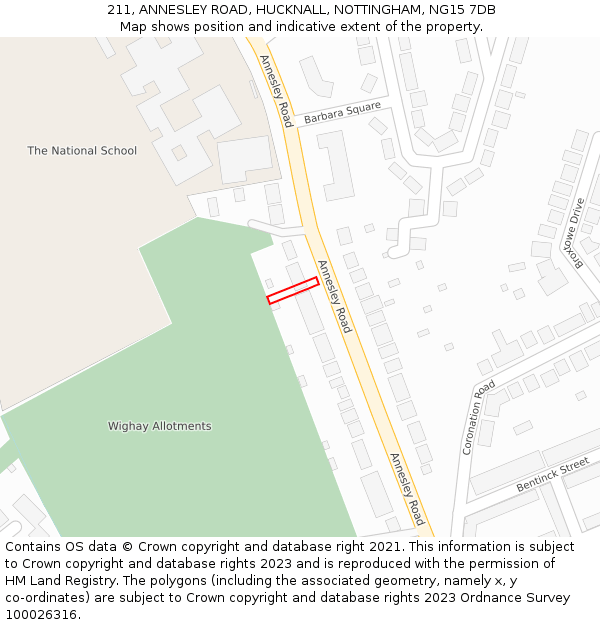 211, ANNESLEY ROAD, HUCKNALL, NOTTINGHAM, NG15 7DB: Location map and indicative extent of plot