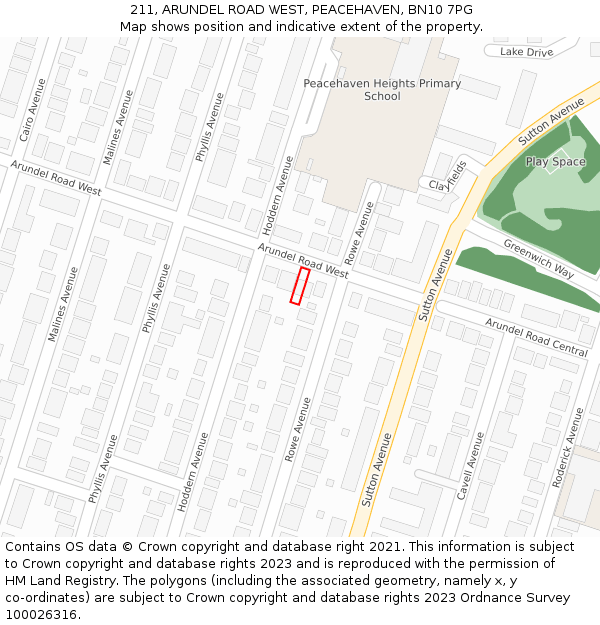 211, ARUNDEL ROAD WEST, PEACEHAVEN, BN10 7PG: Location map and indicative extent of plot