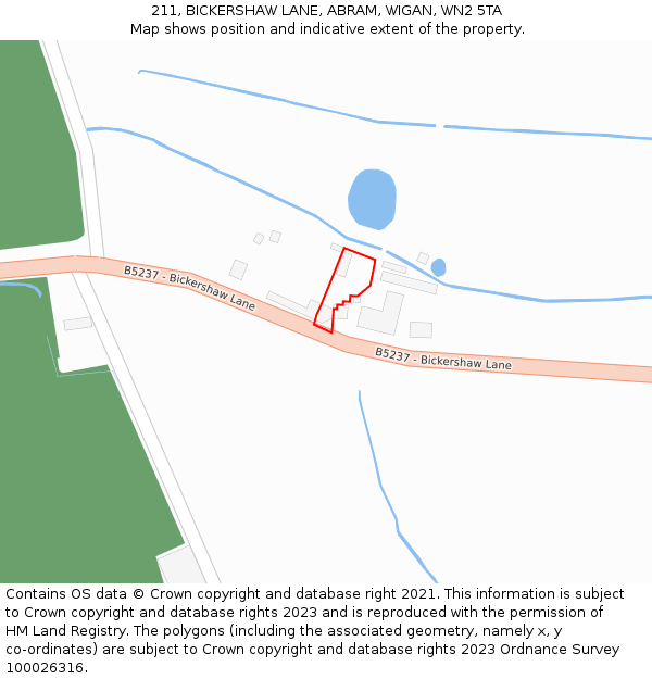 211, BICKERSHAW LANE, ABRAM, WIGAN, WN2 5TA: Location map and indicative extent of plot