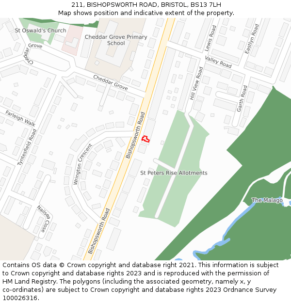 211, BISHOPSWORTH ROAD, BRISTOL, BS13 7LH: Location map and indicative extent of plot