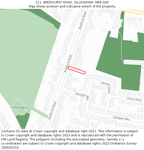 211, BREDHURST ROAD, GILLINGHAM, ME8 0QX: Location map and indicative extent of plot