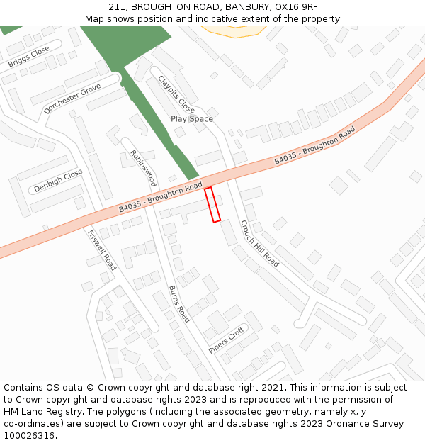 211, BROUGHTON ROAD, BANBURY, OX16 9RF: Location map and indicative extent of plot