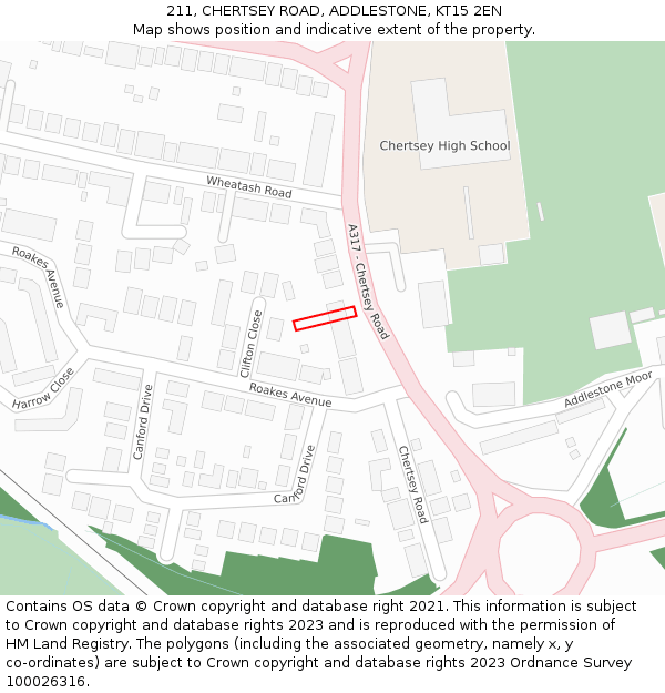 211, CHERTSEY ROAD, ADDLESTONE, KT15 2EN: Location map and indicative extent of plot