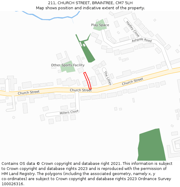 211, CHURCH STREET, BRAINTREE, CM7 5LH: Location map and indicative extent of plot