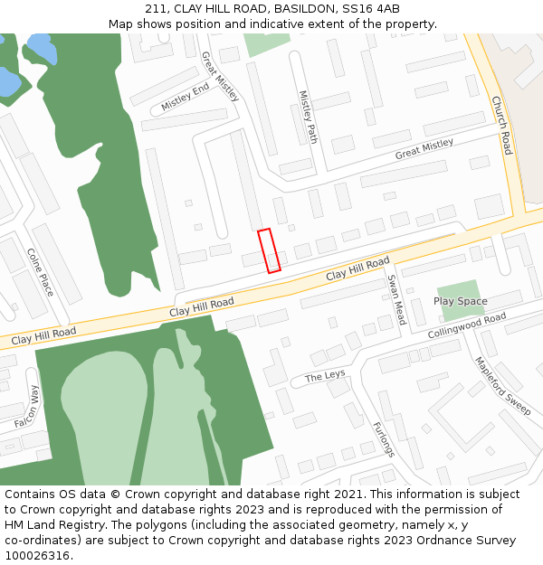 211, CLAY HILL ROAD, BASILDON, SS16 4AB: Location map and indicative extent of plot