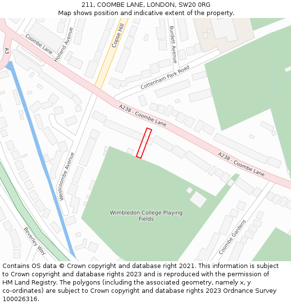 211, COOMBE LANE, LONDON, SW20 0RG: Location map and indicative extent of plot