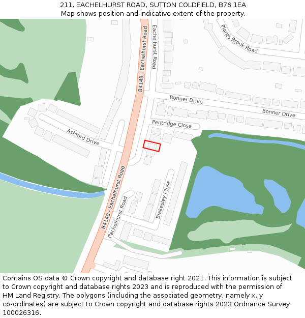 211, EACHELHURST ROAD, SUTTON COLDFIELD, B76 1EA: Location map and indicative extent of plot