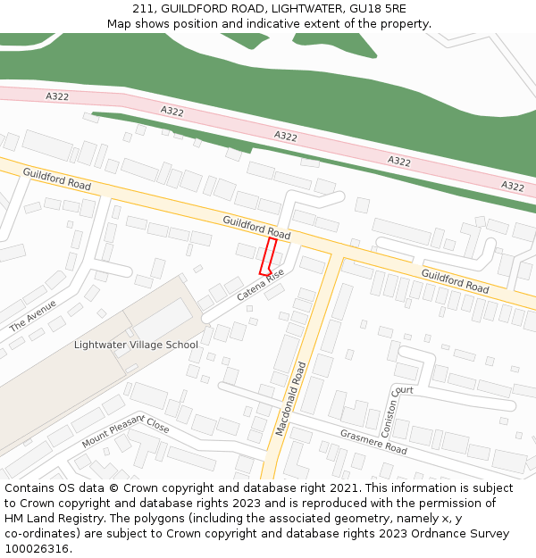 211, GUILDFORD ROAD, LIGHTWATER, GU18 5RE: Location map and indicative extent of plot